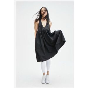 Monday12 Black Cotton Linen VNeck Razorback Babydoll Summer Dress Size XS S boho